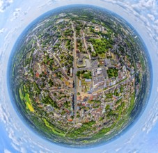 City centre residential area and view of Sodinger Straße, globe, fisheye image, 360 degree image,
