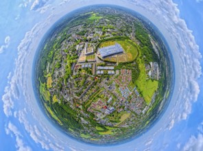 Residential area local view Sodingen with academy Mont-Cenis and tree avenue circle, globe, fisheye
