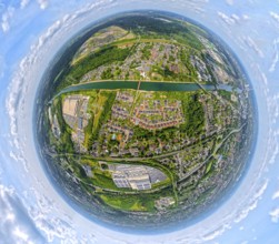 Rhine-Herne Canal and Artists' Colliery Unser Fritz 2/3 Venue, Earth globe, fisheye image, fisheye