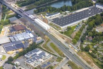Aerial view, large construction site motorway junction Herne with tunnel construction, motorway A43