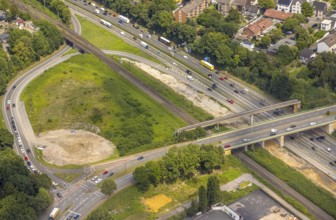 Aerial view, large construction site motorway junction Herne with tunnel construction, motorway A43