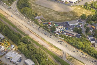 Aerial view, large construction site motorway junction Herne with tunnel construction, motorway A43