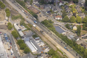 Aerial view, large construction site motorway junction Herne with tunnel construction, motorway A43
