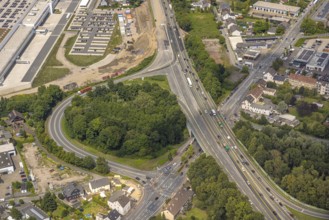 Aerial view, large construction site motorway junction Herne with tunnel construction, motorway A43