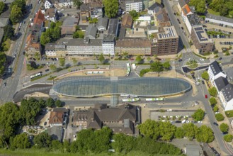 Aerial view, bus station with futuristic roof at Konrad-Adenauer-Platz, Herne main station, Baukau,