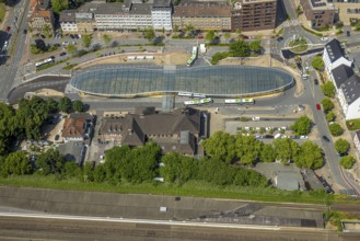 Aerial view, bus station with futuristic roof at Konrad-Adenauer-Platz, Herne main station, Baukau,