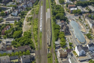 Aerial view, bus station with futuristic roof at Konrad-Adenauer-Platz, Herne main station, Baukau,