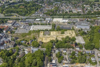Aerial view, Planned construction site for terraced houses on the site of the former Knipping Dorn