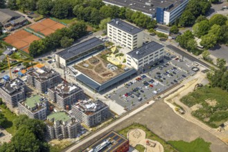 Aerial view, Kaiserquartier Herne shopping centre, construction site with new construction of a