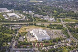 Aerial view, construction site industrial estate HER-BO at the motorway A43 exit Bochum-Riemke,