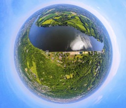 Aerial view, Lake Baldeney and Seaside Beach, below city forest, above district Fischlaken meadows
