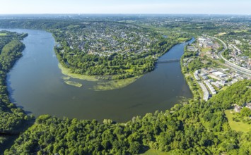 Aerial view, Ruhrschleife Heisinger Bogen bird sanctuary, view of Heisingen, Essen, Ruhr area,