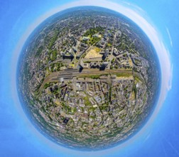 Aerial view, City Essen Mitte with shopping centre Bahnhofstraße, Campus Essen, construction site