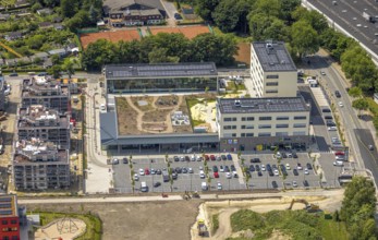 Aerial view, Kaiserquartier Herne, shopping centre and construction site with new construction of a