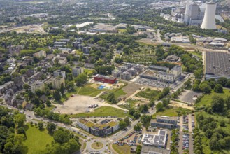 Aerial view, Kaiserquartier Herne, construction site with new residential buildings, community