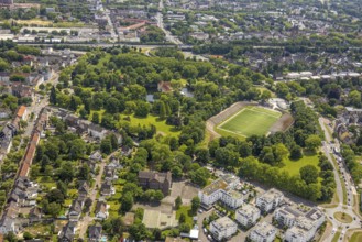 Aerial view, castle park with Strünkede Castle moated castle, Protea Wohnen Am Schloss senior