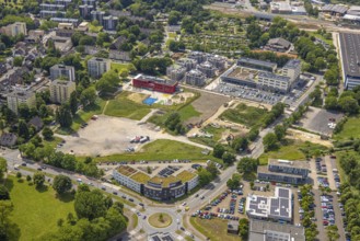 Aerial view, Kaiserquartier Herne, construction site with new residential buildings, community