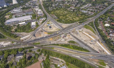 Aerial view, large construction site motorway junction Herne with tunnel construction, motorway A43