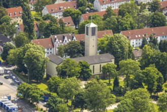 Aerial view, Catholic Sacred Heart of Jesus Church, Our Fritz, Herne, Ruhr area, North