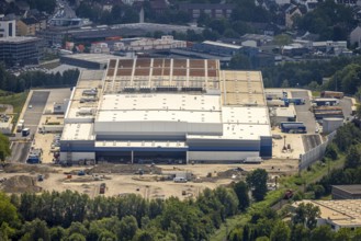 Aerial view, construction site industrial park HER-BO at the motorway A43 exit Bochum-Riemke,