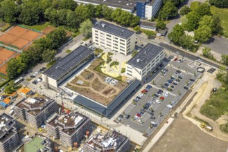 Aerial view, Kaiserquartier Herne shopping centre, construction site with new construction of a