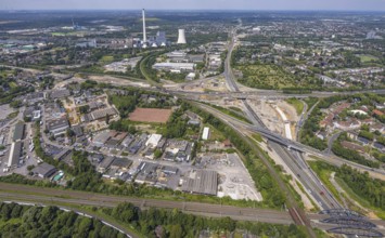 Aerial view, large construction site motorway junction Herne with tunnel construction, motorway A43