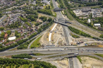 Aerial view, large construction site motorway junction Herne with tunnel construction, motorway A43