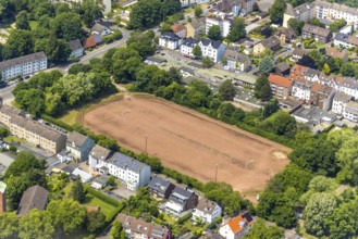 Aerial view, sports field Franzstraße and planned housing construction, Wanne, Herne, Ruhr area,