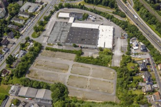 Aerial view, commercial area Toy FoodSystem GmbH company building Wasserstraße, Baukau-West, Herne,