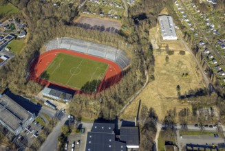 Aerial view, sports facility Ischelandstadion, football stadium, Altenhagen, Hagen, Ruhr area,