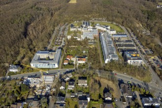 Aerial view, FernUniversität Hagen, construction site on Feithstraße, university quarter, Hagen,