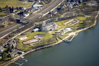 Aerial view, Strandhaus Salitos Beach Hengsteysee Beach Club on the southern shore of Hengstey,