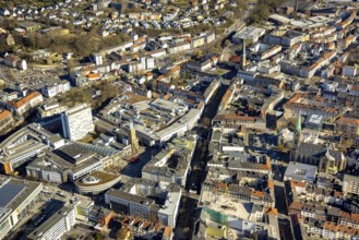 Aerial view, city centre with Rathaus Galerie, pedestrian zone Rathauspassage, medium-sized town,
