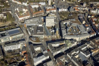Aerial view, city centre with Rathaus Galerie, pedestrian zone Rathauspassage, medium-sized town,