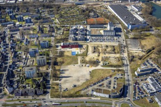 Aerial view, Kaiserquartier Herne, construction site with new construction of a residential complex