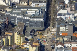 Aerial view, Robert-Brauner-Platz with Stadt Forum Herne, pedestrian zone Bahnhofstraße with