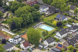 Aerial view, casino club Harmonie Unser Fritz 1959, swimming pool and tennis court Alleestraße,
