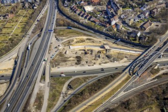 Aerial view, construction site motorway junction Herne, motorway A43 and motorway A42, Baukau-West,