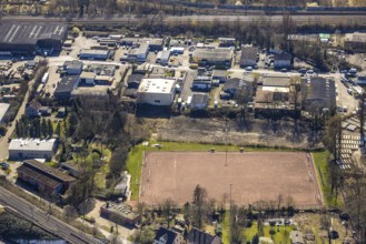 Aerial view, commercial area Am Großmarkt with sports field, Baukau-West, Herne, Ruhr area, North