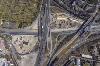 Aerial view, construction site motorway junction Herne, motorway A43 and motorway A42, Baukau-West,