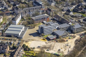 Aerial view, Mont-Cenis comprehensive school with solar roof, construction site, Sodingen, Herne,