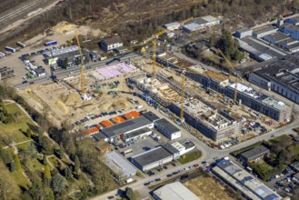 Aerial view, construction site in the industrial estate Am Trimbuschhof, Sodingen, Herne, Ruhr