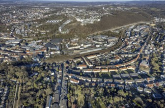 Aerial view, Volmetal bridge in residential area, view of Oberhagen district, medium-sized town,
