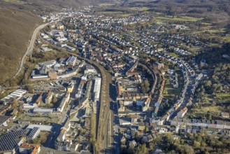 Aerial view, Volmetal bridge in residential area, view of Oberhagen district, medium-sized town,