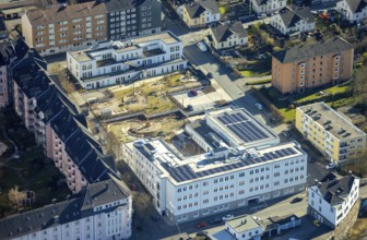 Aerial view, housing estate and playground redesign with construction site between Wehringhausen