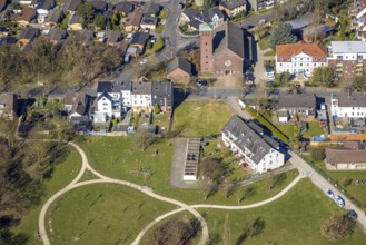 Aerial view, Quartierpark Klosterstraße, ktah. Church of the Holy Family and Holsterhausen, Herne,