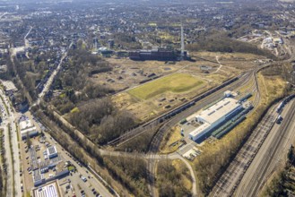 Aerial view, former Uniper power plant Shamrock, open space and construction site, former mine site