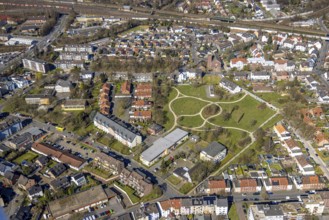 Aerial view, Quartierpark Klosterstraße, ktah. Church of the Holy Family and Holsterhausen, Herne,