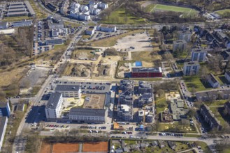 Aerial view, Kaiserquartier Herne, construction site with new construction of a residential complex