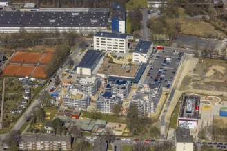 Aerial view, Kaiserquartier Herne, construction site with new construction of a residential complex